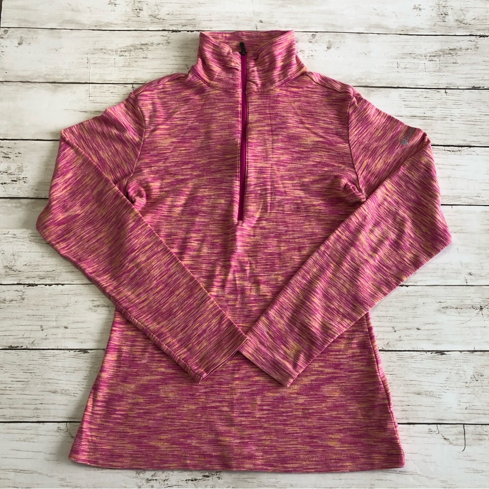 COLUMBIA Women’s Heathered Pink/Yellow 1/2 Zip Long Sleeve Tee Size S/P